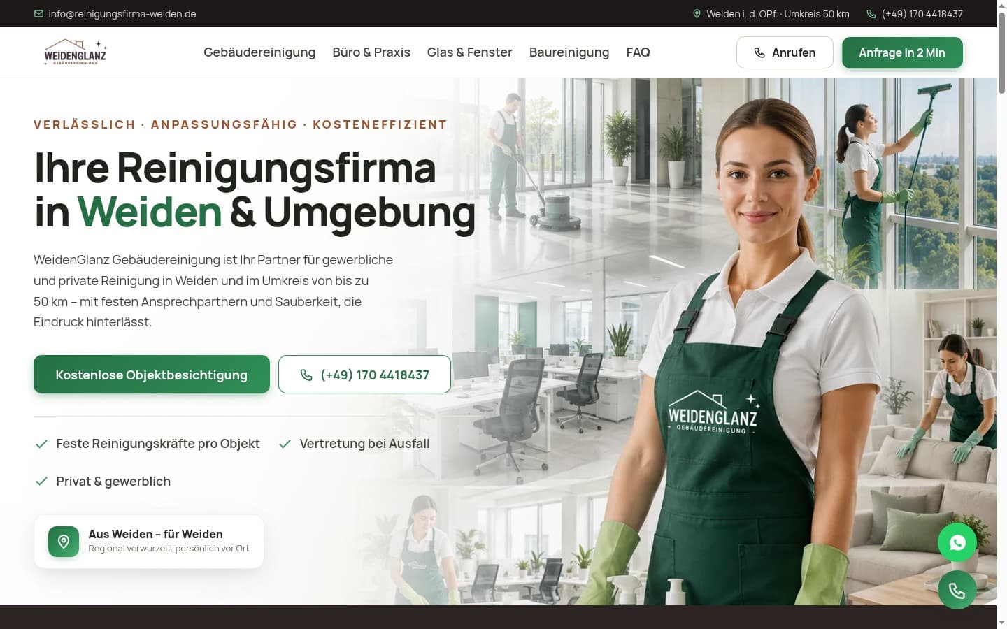 Beispiel-Website Reinigungsfirma WeidenGlanz